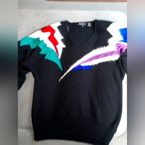 vintage (Angie) Colorful Graphic Sweater In Med.